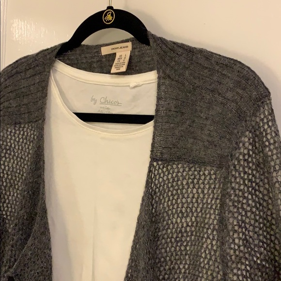 Gray DKNY Open Weave Waterfall Cardigan Large - Picture 7 of 12